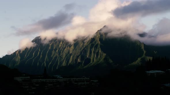 Time-lapse of clouds going over mountains on Oahu, Hawaii alt