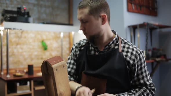 Working Process of the Leather Belt in the Leather Workshop