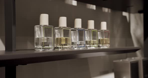 Many interior perfume bottles, Modern room perfume in comfortable apartment.