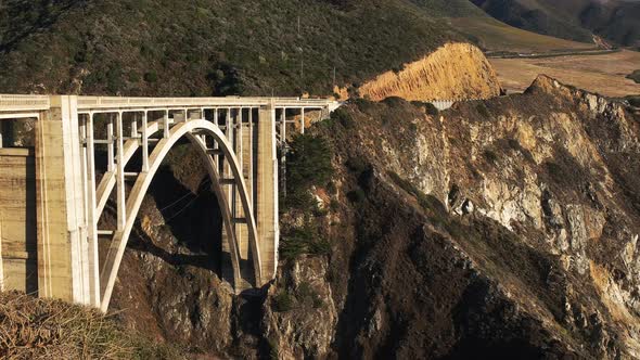 close up pan of bixby bridge on the california coast