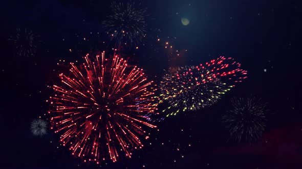 Golden Shining Glowing Firework Show Loop Animation Background. 
