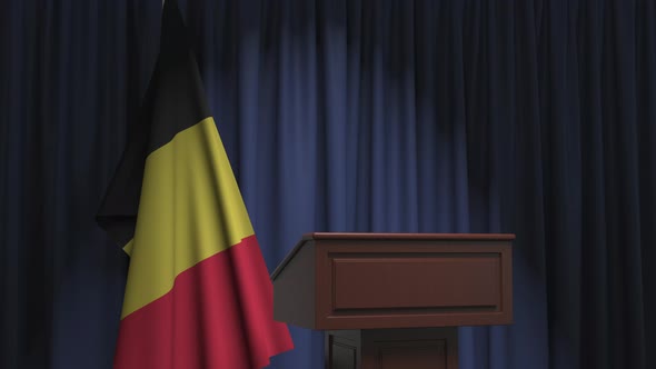 Flag of Belgium and Speaker Podium Tribune alt