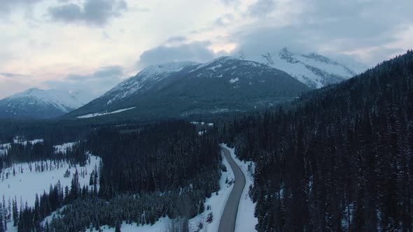 Aerial View of a Scenic Road in the Canadian Mountain Landscape