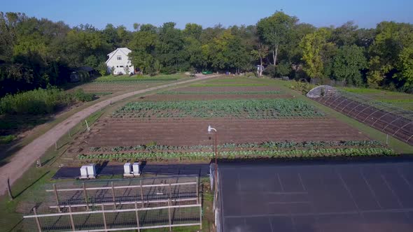 AERIAL: Pan across a local farm in Austin, Texas