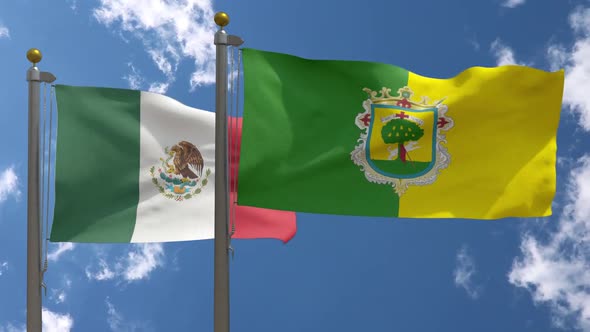 Mexico Flag Vs Zapopan City Flag On Flagpole