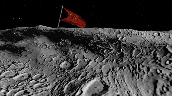 Planet Earth revealed from moon with China Flag 