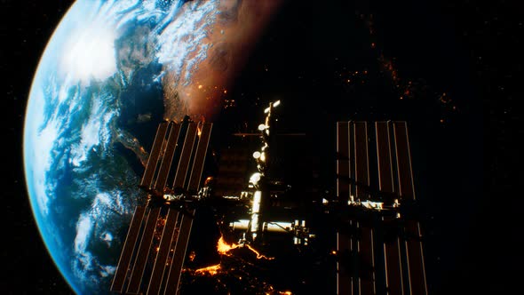 International Space Station in Outer Space Over the Planet Earth Orbit alt