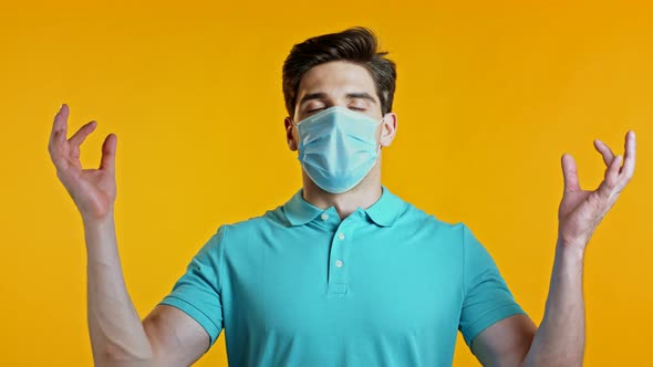 Pleased Man in Protective Mask Removed Protective Mask and Throws It on Floor As Symbol of Pandemic