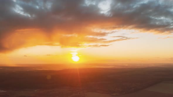 Aerial View Of Sunshine Bright Dramatic Sky