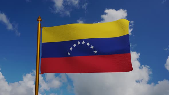 National flag of Venezuela waving with flagpole and blue sky timelapse