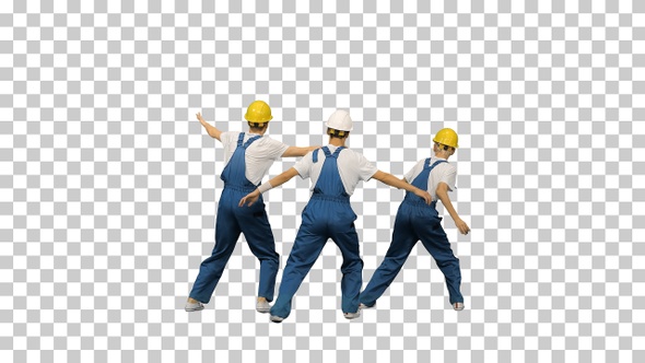 Three male construction workers in hard, Alpha Channel