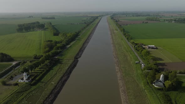 River Nene The Wash Norfolk UK Guy's Head Lighthouses High Aerial View