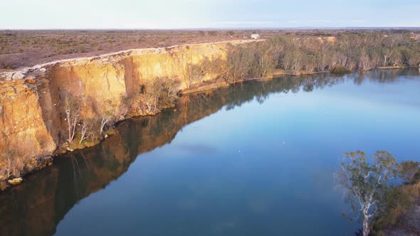 aerial view of the murray river and a flock of cockatoos at big bend