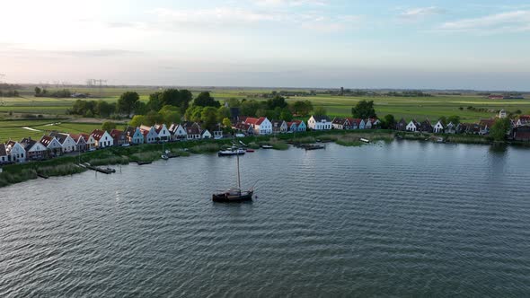 Durgerdam Local Dyke Village with Old Traditional Wooden Houses in the North of Amsterdam