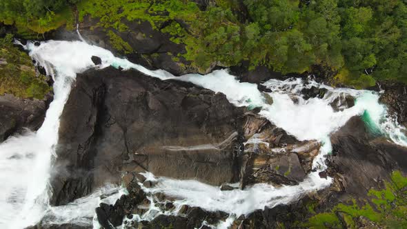 Nyastolfossen falls, waterfall in Husedalen valley, Kinsarvik, Norway