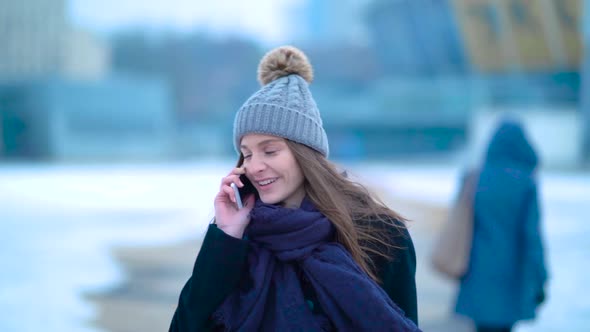 Young Girl Talking Phone Cold Winter