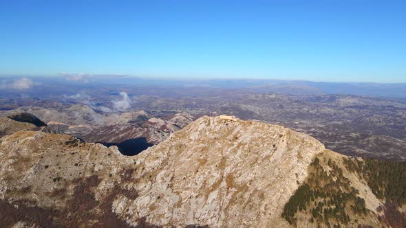 Aerial Shot of the Njegos Mausoleum on Top of the Mount Lovcen in Montenegro