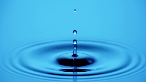 Drop of water falling and splashing in slow motion