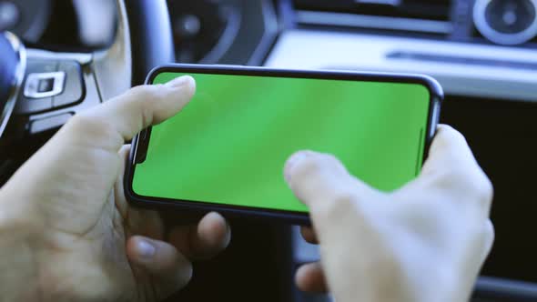 Point of View Shot Man Playing Game on his Smartphone Cyber Gaming With Chroma Key Green Screen