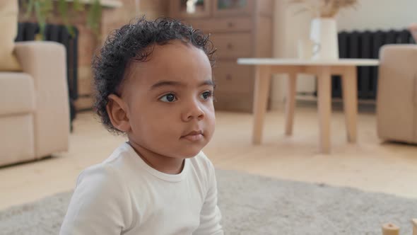 Close Up of Cute Toddler at Home alt