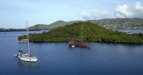 4 K Martinique Bay With Boats  Aerial