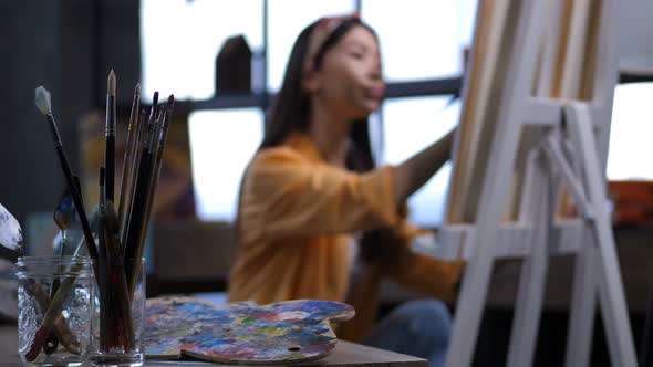 Various Artistic Tools on Work Artist Table