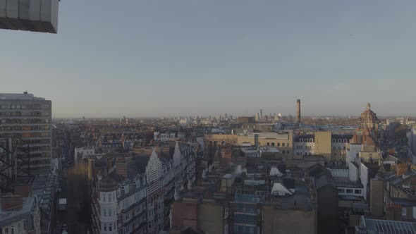 Panning aerial clip of Knightsbridge district in Central London