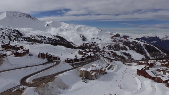 Aerial view of La Plagne ski resort in France