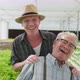 senior elder male caucasian and asian farmer standing laugh smiling together with cheerful happiness - VideoHive Item for Sale