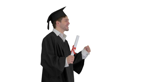 Man Walking to The Graduation Ceremony on White Background