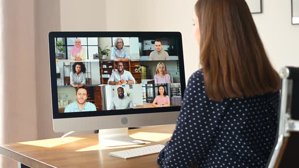 Woman Using Computer App for Video Connection