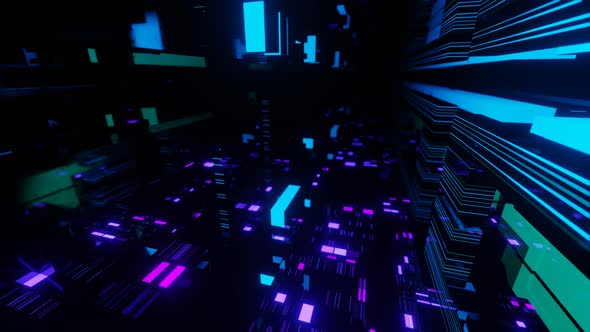 Fly Through Technology Cyberspace with Neon Glow