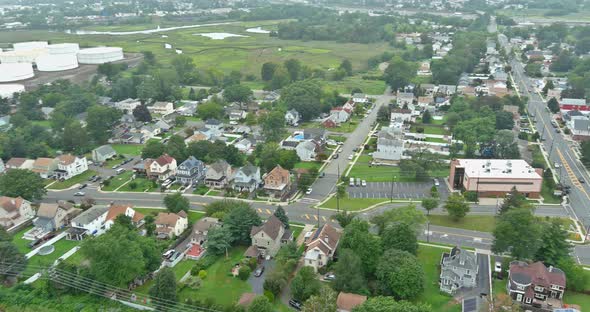 Panorama View Over the Small Town Landscape Suburb Homes Sleeping Area Roof Houses in Woodbridge NJ