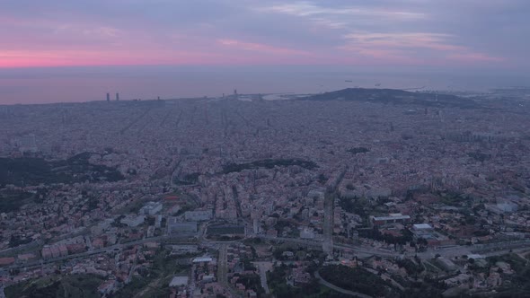 Barcelona seen from above at dawn