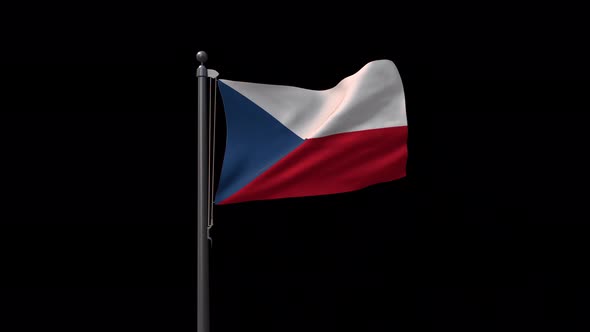 Czech Republic Flag On Flagpole With Alpha Channel 4K