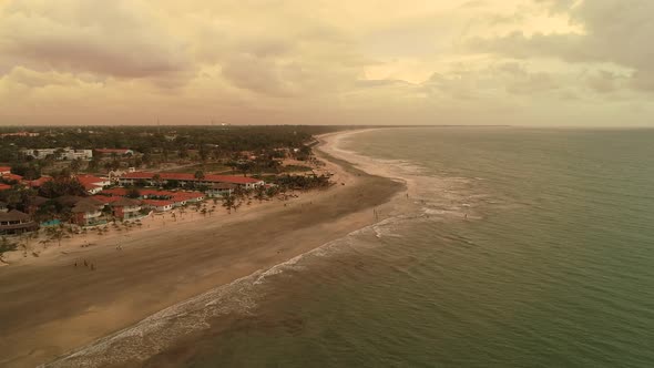 Flight over the Serrekunda coastline in The Gambia in Africa and Senegambia Beach