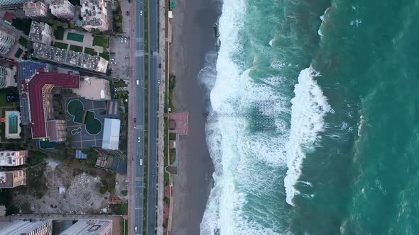 Strong Storm in the Sea Turkey Alanya Aerial Shoot