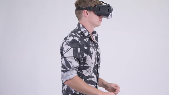 Young Tourist Man Using Virtual Reality Headset