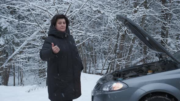 Woman Trying Hitchhiking Other Cars