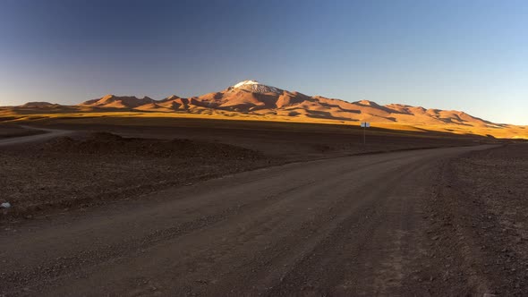 The Andes Panorama at sunset, road trip between Bolivia and Chile