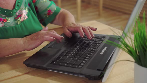 Close Up of an Elderly Woman's Hands Using a Laptop