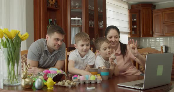 Beautiful Family Talking Video Call Using Computer