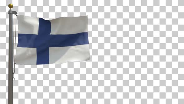 Finland Flag on Flagpole with Alpha Channel - 4K