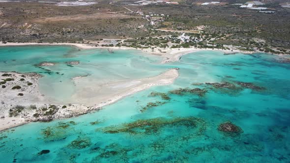 Aerial view video on Elafonisi sandy beach on Crete. Elafonissi is one of the most known world beach