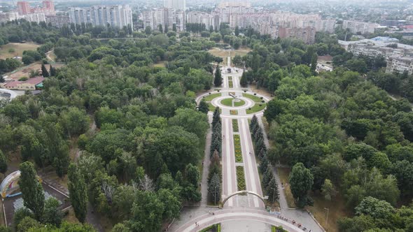 Aerial View From a Drone on a Park in the City of Brovary in Summer