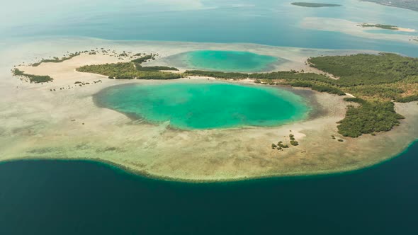 Bay with Tropical Islands and Coral Reef