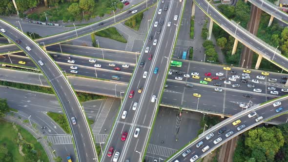 Aerial view of highway and overpass in city