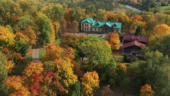 Autumn landscape in Loshitsky Park in Minsk. Belarus.Golden autumn