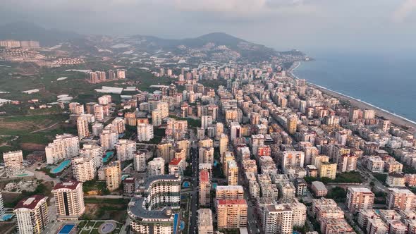 Colorful Panorama over the city Aerial View 4 K Alanya Turkey