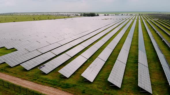 Aerial view of Solar Panels Farm. Alternative energy concept.